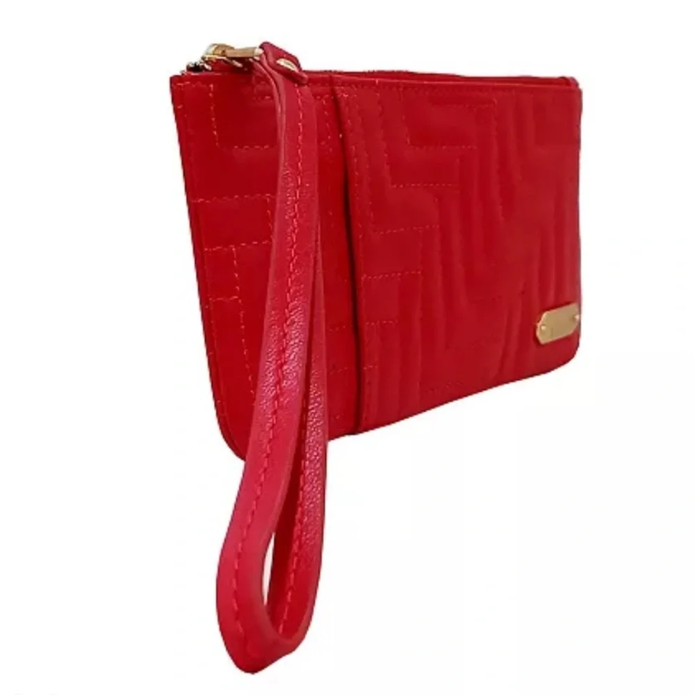 LODIS Red Zip Quilted Leather Wristlet
